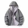 Automne surdimensionné veste réversible hommes coupe-vent à capuche mode casual rue Zip Up manteau damier vêtements d'extérieur mâle 240111