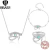 Sets BISAER 100% 925 Sterling Silver Eye of Horus Set Necklace Ring Bracelet Plated Platinum For Lucky Woman Fine Jewelry Gift