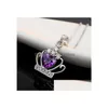 Colares de pingente clássico coroa pingente colar moda 925 esterlina sier cristal austríaco roxo / sier onda de água gota entrega jóia dhsjd