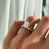 JOVOVASMILE Echte Moissanite 2,5 karaat smaragd geslepen bruiloft 2 ringsets met ringband 14K massief goud Fijne sieraden voor vrouwen
