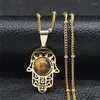 Pendant Necklaces Islam Hamsa Hand Tiger's Eye Stone Stainless Steel Women/Men Gold Color Statement Necklace Jewelry Collane N7028S04