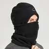 Femmes Hommes Cagoule Bonnets Snood Ensembles Polaire Casquette Chaude Mâle Femelle Hiver Cou Chaud Épaissir Doux Noir Écharpe Chapeaux pour Femmes Hommes 240110