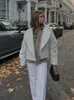 Vrouwen Witte Wollen Cropped Top Jas V-hals Lange Mouw Dikker Vest Jas Herfst Winter Mode Vrouwelijke Streetwear 240110
