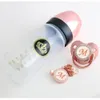 Set biberon e ciuccio in oro rosa da 240 ml con clip a catena Kit ciuccio bling da 26 lettere senza BPA 240111