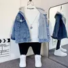 Primavera outono meninos denim jaquetas crianças com capuz outerwear criança criança jean casacos bebê roupas casuais tz516 240111