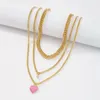 Pendant Necklaces Vintage Gold Color Punk Chain Necklace For Women Female Fashion Multilevel Crystal Beads Oil Drop Red Heart Jewelry Gift