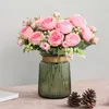 Beautiful rose peony artificial silk flower small white bouquet vase used for family gatherings winter wedding decorations cheap fake plants 240111