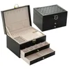 Display Large ThreeLayer Lockable Leather Jewelry Organizer Box with Multiple Compartments Jewelry Display Jewelry Boxes and Packaging