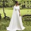 Vestidos de festa Janevini elegante branco longo vestido de baile com cabo barco pescoço uma linha cetim varredura trem arábia saudita mulher galajurken