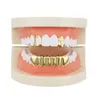 Grillz Griglie dentali Set croce cava Hip-Hop Rame placcato oro Bretelle lucide Accessori Donna Uomo Festa