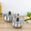 Set di pentole Set di pentole in acciaio inossidabile addensato all'ingrosso Padella Zuppa di latte Kitchware 3 pezzi