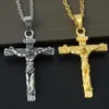 Cross Necklace Crucifix Jesus Piece Pendant Gold Color rostfritt stål Men kedja katolska smycken julklappar7725633