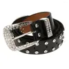 Belts Women Mens Western Cowboy Rhinestone Crystal Leather Waist Belt Adjustable Waistband Cool Stylish Strap