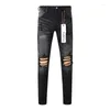 Męska marka 24ss moda moda Slim Purple Dżinsy 1: 1 Fall Winter High Street Black Ripped Pants 790