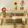 Otras artes y manualidades DIY Tejido a mano Mini flor en maceta Rosa Oficina Escritorio Plantas en maceta ornamentales Hilo de lana Producto terminado Decoración del hogar YQ240111