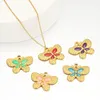 Pendant Necklaces 5pcs Stainless Steel Gold Plated Embossing Circle Dot Enamel Butterfly Pendants Charms For Jewelry Making Components