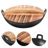 PANS WKRÓT DOMOWY NIEPRZEDAJ ŻESTOLNY Chińskie chińskie wok smażenie drewniana patelnia drewniana pokrywka podwójne ucha codzienne patel