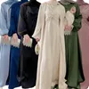 Design de roupas étnicas islâmico longo maxi muçulmano mulheres modestas abaya vestido de alta qualidade cetim 2 peças conjunto