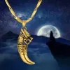 Mens Dragon Wolf Tooth Halsband Punk Golden Color 14K Yellow Gold Animal Pendant Halsband Male Cool Viking Jewelry