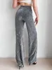 Women's Pants Adagirl Vintage High Waist Stretch Women Wide Leg Glitter Rhinestone Bling Crystal Diamond Party Birthday Trousers