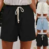 Shorts femininos mulheres plissado cintura alta bolsos casuais cordão plus size calças curtas mujer primavera verão praia baggy cortos