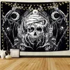 Tapisserie de crâne Hippie champignon, tenture murale esthétique, papillon de nuit, lune et étoiles, serpent, décoration pour salon, 240111