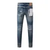 Lila Markenjeans High Street Hose Distressed Patch Retro Jeans mit geradem Bein Helldunkelblaue silberne Lackhose