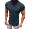 Herr t-skjortor 2024 Spring Mens Short Sleeve T-shirts Casual Solid Color Turtleneck Slim Shirt For Men Summer Fashion Basic Tops Tees