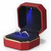 Display 1pc New Velvet Wedding Ring Case Jewelry Gift Box Pendant Gifts Display with LED Light for Proposal Engagement Wedding