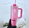 US STOCK Mesmo 40 onças Quencher Tumblers Cosmo Parade Flamingo Co-branded Co-branded Valentine's Day Gift Cup 40 onças de aço inoxidável FlowState Quencher Pink Lid Straw Car Mug