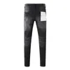 Jeans pour hommes violet marque High Street coupe ajustée trou détruit Hip Hop Denim pantalons longs Streetwear