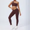 Ensembles actifs 2 pièces ensemble de sport de gymnastique sans couture femmes tenue d'entraînement de Yoga costume de Fitness taille haute Leggings une épaule soutien-gorge survêtement de course