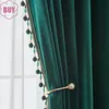 Rideaux pour salon salle à manger chambre vert foncé velours rideau européen léger luxe velours tissu français fenêtre 240110