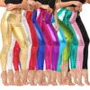Damen-Hosen, Damen-Leggings aus Kunstleder, glänzend, metallisch, mittlere Taille, elastisch, dünn, Bleistift für Nachtclub, Pole Dance, Performance-Hose