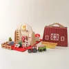 Baby Wooden القابل للإزالة ألعاب Barn Model Montessori Busy Box Clocks Born Preszle Games 240110