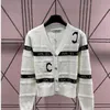 Spring Autumn Women's Casual V Neck Cardigans Luxury Brand Newcc Sweaters Woolen Sticked Designer Girls Black White Reduced Age Jacquard tröja för kvinna