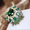 Cluster Rings Creative Domineering Round Emerald Yellow Gemstone Full Of Diamonds Couple Ring For Women Flowers Anniversary Gift Jewelry