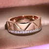 Cluster Rings 2024 Trend Tow Tone Color Rose Gold Geometric Ring For Women Zircon S925 Silver Wedding Party Engagement Gift Jewelry