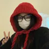 Oversize vintage artesanal inverno malha chapéu de lã engrossar coreia rendas até chapéu crânio algodão balaclava boné acessórios de natal 240111