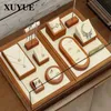 Display White microfiber solid wood jewelry display props, necklace display rack, jade bracelet jewelry display platform