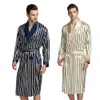 Mens Silk Satin Pajamas Pajama Pajamas PJS Sleepar Robe szaty koszulki nocne S m l xl 2xl 3xl plus beżowy niebieski paski 240110 240110