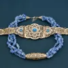Sunspicems bleu clair ceinture marocaine femmes multicouche pierre chaîne collier ras du cou Caftan ceinture bijoux Algérie mariée bijoux ensembles 240110