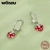 Earrings WOSTU Real Sterling Silver Ladybird Drop Dangle Earrings For Women Red Oil Enamel Insects Ear Hoop Earring Party Jewelry Gift