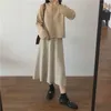 Jupes Houzhou tricoté jupe longue femmes hiver 2024 élégant décontracté solide taille élastique à lacets a-ligne Style coréen bureau dame