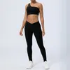 Ensembles actifs 2 pièces ensemble de sport de gymnastique sans couture femmes tenue d'entraînement de Yoga costume de Fitness taille haute Leggings une épaule soutien-gorge survêtement de course