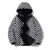 Automne surdimensionné veste réversible hommes coupe-vent à capuche mode casual rue Zip Up manteau damier vêtements d'extérieur mâle 240111