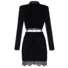 Womens Suit Skirts Blazer Black Velvet Long Sleeve Sequined Short Crop Top Jacket Mini Skirt Two Pieces Sets 240110