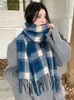 Halsdukar ny stickad vintage halsduk huvudduk vinter kvinnor damer män preppy blå rutig varm halsve pashmina mujer manlig foulard wrap sjal q240111