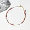Bracelets de cheville Lii Ji Rose Quartz Rhodochrosite Rhodonite 2mm cristal perlé cheville 24 + 3 cm fait à la main Bohe bijoux de mode pour femme