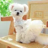 Hundkläder söt klänning andningsbar vit bröllopsbåge prinsessa med dragsladdknapp för små medelstora hundar